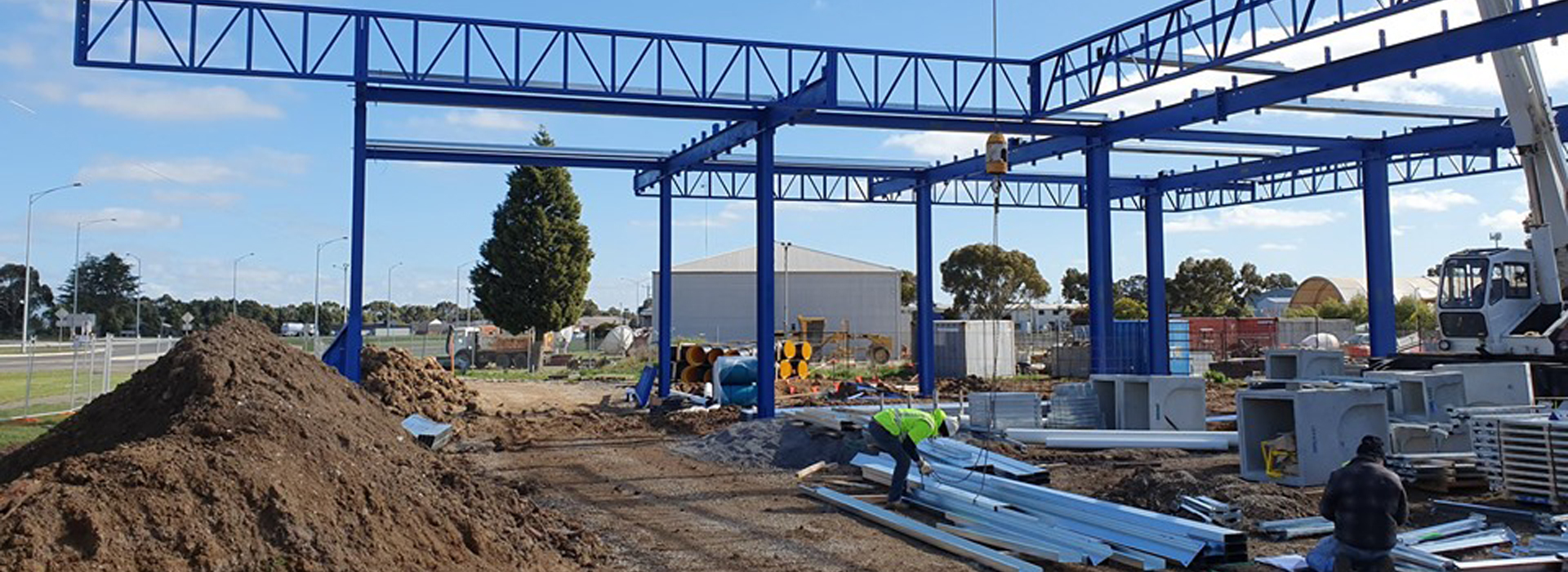Structural steel frame under construction