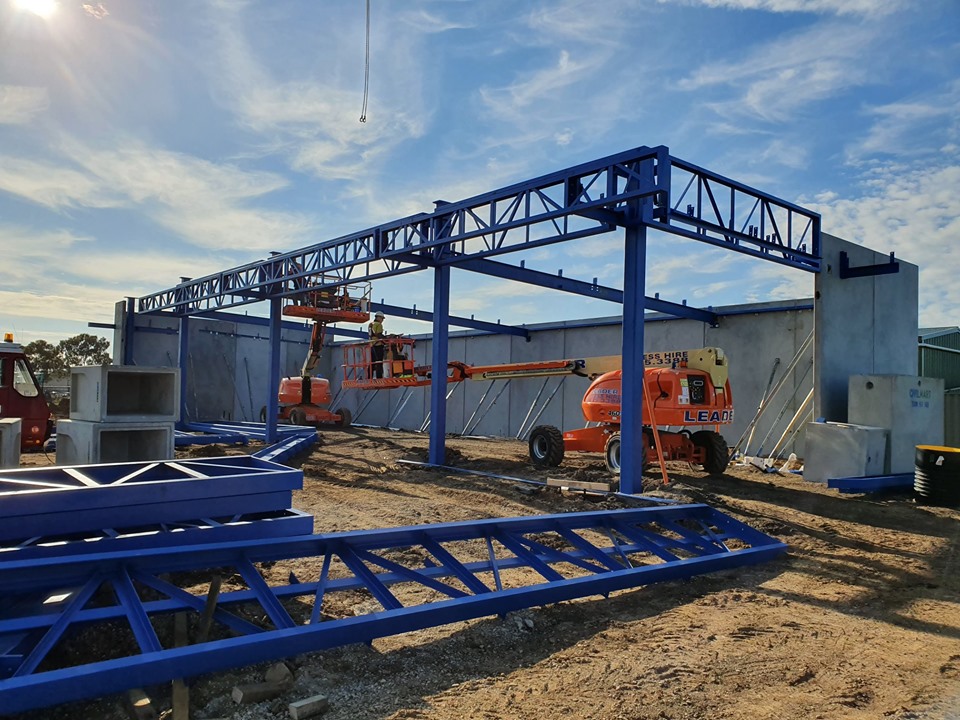 Steel structure erection on site
