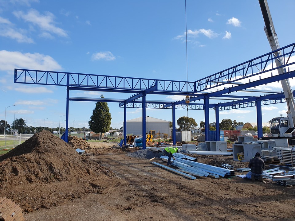 Steel framing being installed on site
